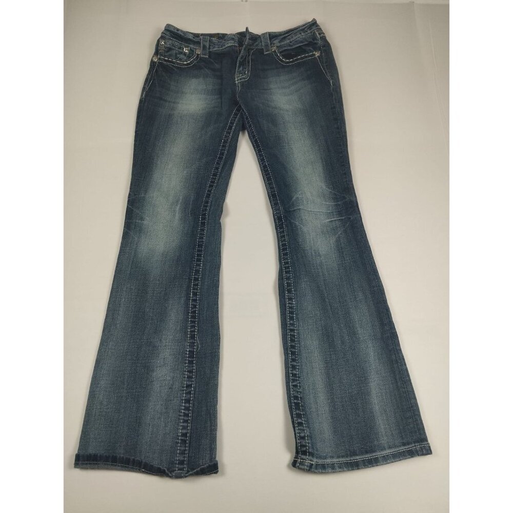 Miss Me Women Size 29x31 Blue Denim JE5786EL Mid Rise Easy Boot Embroidered Jean